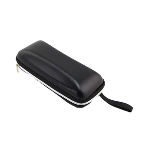 Grand étui à lunettes rigide noir à fermeture éclair avec sangle portable pratique.