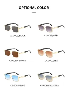 Lunettes de soleil rétro en métal carré pour hommes avec verres colorés tendance.