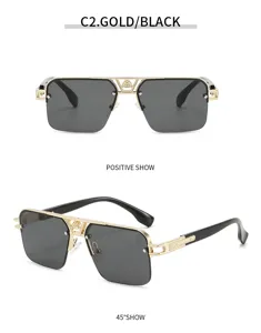 Uomo vintage occhiali da sole semi montatura lusso metallo quadrato occhiali nuovo