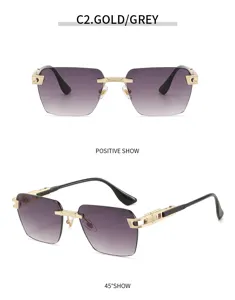 Stylish rimless gradient sunglasses with metallic frame for modern street wear and travel.