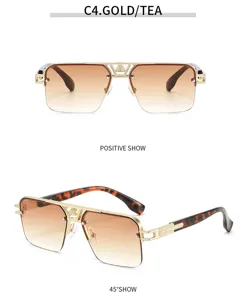 Occhiali da sole vintage semi-montatura da uomo con lenti sfumate eleganti e retro.