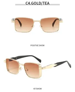 Hommes vintage carrées métal lunettes de soleil gradient thé verres mode lunettes