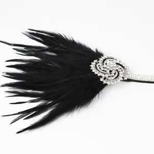 Bandeau de plumes noires vintage strass accessoire de cheveux pour fête et bal de promo