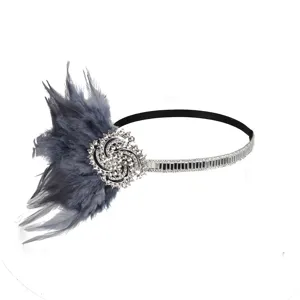 Bandeau à plumes vintage des années 1920 strass cristal élastique pour fête bal de promo