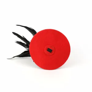Red feather mini fascinator hat for party prom event, elegant felt hair accessory for women.