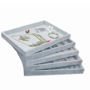Eisgrau Samt Schmuckpräsentationstablett Ring Halskette Armband Ohrring Organizer Box Aufbewahrung