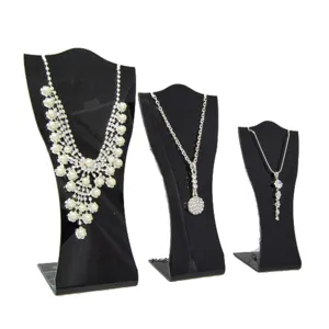 Support de présentation de collier en acrylique lot de 3 présentoir noir pour bijoux
