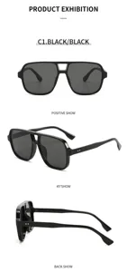 Retro square double-bridge pilot sunglasses for men and women UV protection fashion black shade