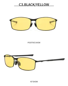 Detailed close-up view of men's polarized metal sunglasses featuring yellow night vision lenses.