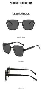 2026 Mode Lunettes de Soleil Sans Monture Oversize Femme Vintage UV Protection Noires