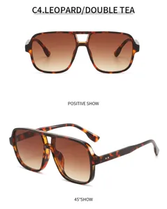Retro square double bridge pilot sunglasses for men and women stylish sun protection shades
