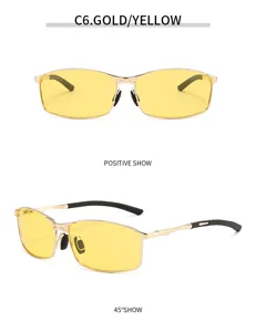 Men metal polarized sunglasses yellow lens driving night vision square frame eyewear fashion