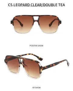 Retro square double bridge aviator sunglasses classic outdoor UV protection stylish shades