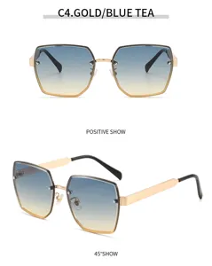 Gros plan détaillé de lunettes de soleil tendance oversize polygone dégradé métal.