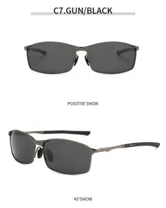 Men's polarized metal sunglasses rectangular driving sun glasses detail view c7 gun black