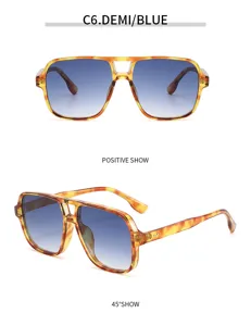 Retro square double bridge pilot sunglasses for men and women outdoor sun protection.