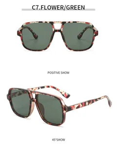 Vintage square double bridge aviator sunglasses for men and women outdoor sun protection.