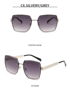 Lunettes de soleil oversize sans monture pour femmes dégradé, branches métalliques et anti-UV.
