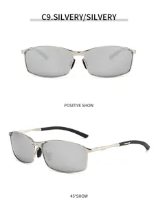 Men's polarized metal square sunglasses with silver mirrored lenses for driving and outdoor use.