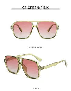 Vintage square double bridge pilot sunglasses with gradient lenses for outdoor fashion style
