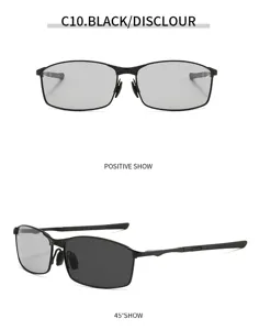 Men's metal frame square polarized sunglasses photochromic eyewear for outdoor driving use daily