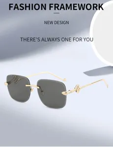 Luxe serpent branches carrées lunettes de soleil sans monture femme mode streetwear chic.