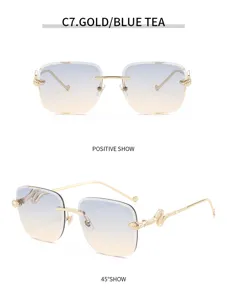 Lunettes de soleil carrées sans monture tendance avec verres dégradés et branches de serpent.