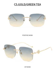 Lunettes de soleil carrées sans monture style coréen avec élégantes branches tête de serpent.