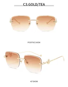 Lunettes de soleil sans monture carrées dégradées avec branches serpent luxueuses.