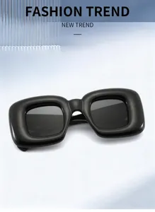 Gafas de sol cuadradas abullonadas negras, estilo Y2K tendencia moda montura gruesa.