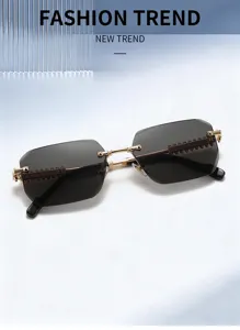 Men's retro polygon rimless sunglasses with gradient lenses and stylish metal temples.