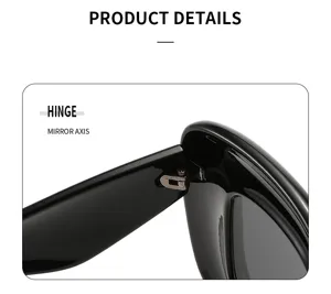 Vista detallada de la bisagra metálica para gafas de sol negras, diseño Y2K.