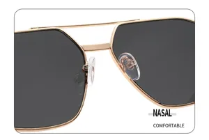 Gafas de sol cuadradas de doble puente de metal, almohadillas cómodas, estilo retro.