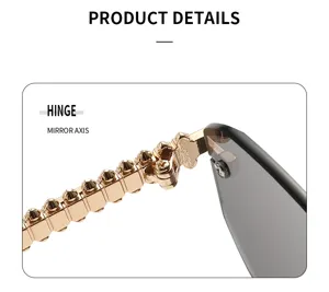 Men's fashion metal sunglasses detail, luxury studded temple design, hinge close-up.