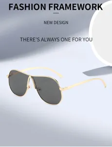 Detailansicht der retro Damen Oversize Metall Piloten Sonnenbrille mit dunklen Gläsern.