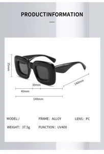 Gafas de sol cuadradas abullonadas gruesas, estilo callejero Y2K de moda protección UV400.