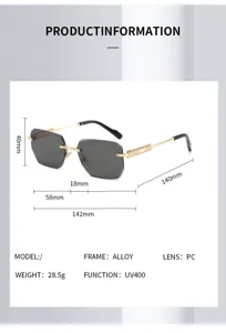Men stylish polygonal rimless sunglasses with alloy frame, PC lenses, UV400 protection and lightweight design.