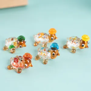Miniature glass turtle figurines set, cute cartoon sea turtle desktop home ornaments