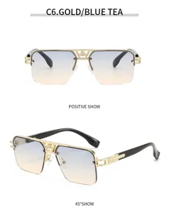 Occhiali da sole vintage semi-montatura uomo con lenti sfumate e montatura oro per guida e protezione.