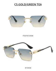 Stylish luxury business rimless sunglasses with gradient lenses and metal gold frames.