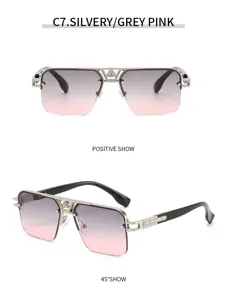 Moderna occhiali da sole uomo vintage semi-montatura sfumati protezione UV moda