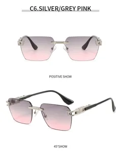 Rimless gradient sunglasses for women men stylish metal frame UV protection eyewear fashion