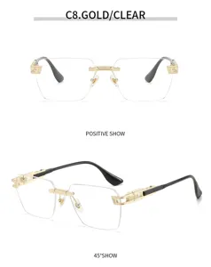 Rimless luxury metal sunglasses for men and women, stylish business UV400 sun glasses.