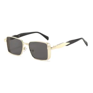 Lunettes de Soleil Carrées en Métal Vintage pour Hommes Femmes Mode Monture en Alliage de Zinc Verres Dégradés AC Sans Monture UV400