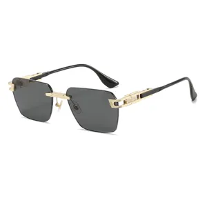 Rimless Sunglasses Gradient Lens Zinc Alloy Frame High End Business Style Anti UV Mechanical Temple Shades For Unisex Everyday