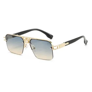 Occhiali da sole uomo vintage mezza montatura lusso oro nero lenti sfumate 2025 nuovo