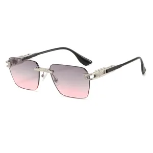 Modern Rimless Gradient Sunglasses with Metal Temples and UV Protection for Streetwear