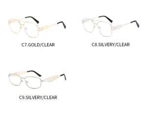 Gafas de sol cuadradas de metal con doble puente y lentes transparentes elegantes.