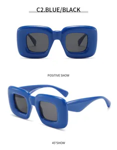Gafas de sol gruesas estilo Y2K europeo y americano con montura azul abombada unica.