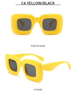 Gafas de sol chunky bubble amarillas cuadradas estilo streetwear Y2K de moda para hombre y mujer.